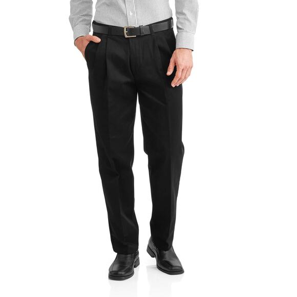 George Mens Pleated Twill Pants Wrinkle Resistant Black Soot Size 38x30 - Picture 1 of 6